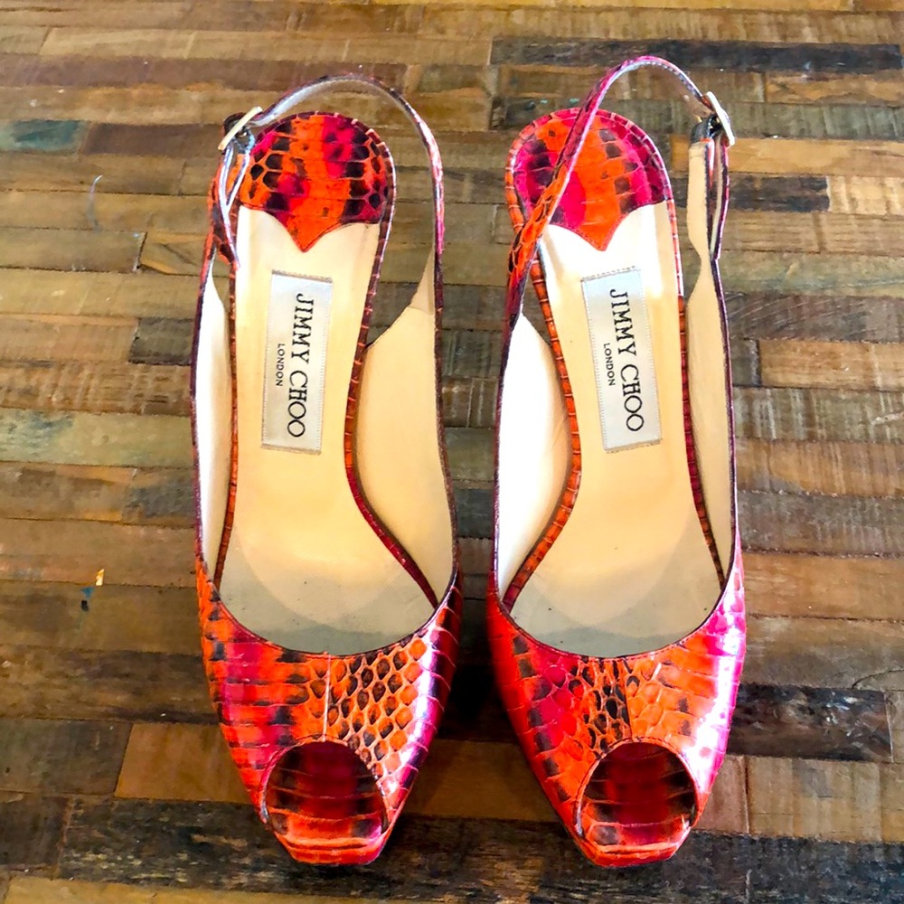 Barely worn jimmy choo 115 mm heels in red/orange